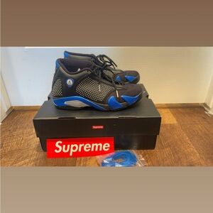 Supreme Nike Jordan Air Retro 14 Sneakers Shoes Mens 9 Blue Silver Stud Like New